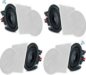 Pyle 5.25 4 Bluetooth Flush Mount In-wall In-ceiling 2-Way Speaker System Quick Connections Changeable Round/Square Grill Polypropylene Cone & Tweeter Stereo Sound 4 Ch Amplifier 150 Watt (PDICBT256)