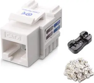 Cable Matters UL Listed 50-Pack RJ45 Keystone Jack in White with Keystone Punch-Down Stand