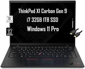 Lenovo ThinkPad X1 Carbon Gen 9 14" FHD+ (Intel 4-Core i7-1185G7 vPro, 32GB RAM, 1TB SSD) Business Laptop, Thunderbolt 4, Backlit, Fingerprint, 3-Year Warranty, Webcam, Wi-Fi 6, IST Cable, Win 11 Pro