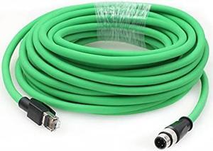 HangTon M12 4 Pin Ethernet Network Cable for Sick Cognex Sensor D-Coded Male to RJ45 Cat5e Industrial Automation Shielded High Flex 15m