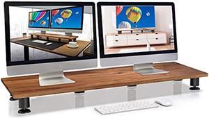 Nordik Large Dual Monitor Riser for 2 - Premium Handmade Hardwood Acacia Computer - Laptop TV Stand with Storage for Desk Accessories - Organizer Television
