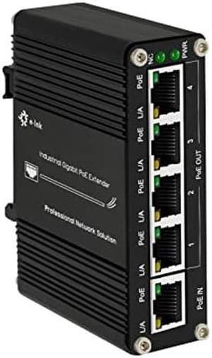 Mini Industrial Gigabit PoE Extender - 30W 10/100/1000Mbps One Input Four Output PoE Repeater, Din Rail & Wall Mount PoE Booster Compliant with IEEE 802.3at/af -40~+75
