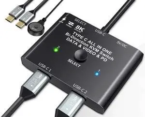 USB C Switch,Bi-Directional USB C Switcher 2 Computers,MLEEDA USB Type C KVM Switch 8K@60Hz 4K@120Hz Video/10Gbps Data Transfer/100W Charging,Compatible with Thunderbolt Device,2 USB-C Cables Included