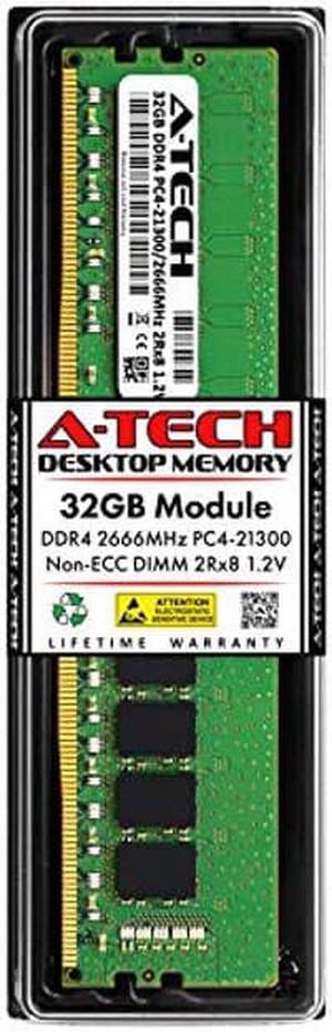 A-Tech 32GB DDR4 2666 MHz UDIMM PC4-21300 (PC4-2666V) CL19 DIMM 2Rx8 Non-ECC Desktop RAM Memory Module