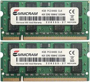 EMMCRAM 8GB (2 x 4GB) PC2-6400 DDR2-800 200PIN SoDIMM Laptop RAM Non-ECC Unbuffered Notebook Memory for Dell E6400,E6500, Inspiron 1545, M4400,E5500