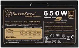 SilverStone Technology 650W Computer Power Supply PSU Fully Modular with 80 Plus Gold & 140mm Design Power Supply (SST-ST65F-GS)