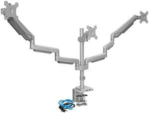 Mount-It! Triple Monitor Mount | Desk Stand with USB and Audio Ports | 3 Counter-Balanced Gas Spring Height Adjustable Arms for Three 24 27 30 32 Inch VESA Screens | C-Clamp and Grommet Bases Included