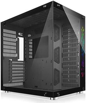 GIM ATX Mid-Tower Case Black Gaming PC Case 2 Tempered Glass Panels & Front Panel RGB Strip Gaming Computer Case Desktop Case USB 3.0 I/O Port, Magnet Dust Filter, Water-Cooling Ready (Black)