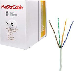 FiveStarCable Cat5e CMR 1000 Ft CM Rated Solid Bare Copper Conductor UTP PVC LAN Ethernet Router Cable - White Color