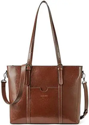 BOSTANTEN Women Leather Laptop Tote Office Shoulder Handbag Vintage Briefcase 15.6 inch Computer Work Purse Dark Brown