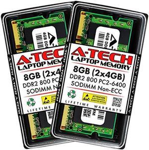 A-Tech 8GB (2x4GB) DDR2 800MHz SODIMM PC2-6400 1.8V CL6 200-Pin Non-ECC Unbuffered Laptop RAM Memory Upgrade Kit