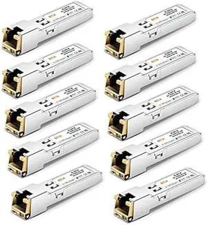 10Pack 1.25G SFP-T Transceiver, 1000Base-T Gigabit SFP Copper RJ45 Module for Ubiquiti UF-RJ45-1G, Mikrotik, D-Link, Supermicro, Netgear and More