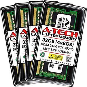 A-Tech 32GB (4x8GB) DDR4 2400MHz SODIMM PC4-19200 2Rx8 Dual Rank 260-Pin CL17 1.2V Non-ECC Unbuffered Notebook Laptop RAM Memory Upgrade Kit
