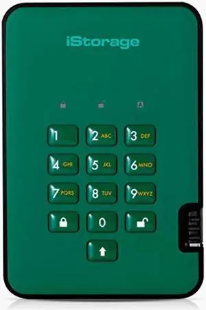 iStorage diskAshur2 HDD 500GB Green - Secure portable hard drive - Password protected, dust and water resistant, portable, military grade hardware encryption USB 3.1 IS-DA2-256-500-GN