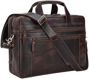 TIDING Vintage Genuine Leather Briefcase for Men 17.3 Inch Computer Bag Business Travel Messenger Bag Attache Case