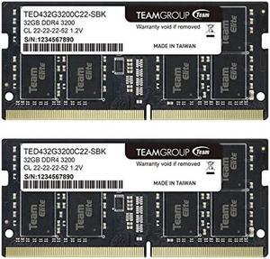 TEAMGROUP Elite DDR4 64GB Kit (2 x 32GB) 3200MHz PC4-25600 CL22 (2933MHz or 2666MHz) Unbuffered Non-ECC 1.2V SODIMM 260-Pin Laptop Notebook PC Computer Memory Module Ram Upgrade - TED464G3200C22DC-S01