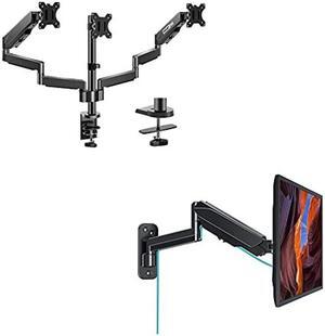 MOUNT PRO Triple Monitor Desk Mount Fit 13-27 Computer Screens and Single Monitor Wall Mount Fit 13-32 Inch Computer Screens, Each Monitor Arm Holds up to 17.6 lbs, VASE Monitor Mount 75x75, 100x100