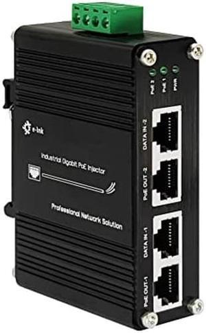 Industrial Gigabit Ethernet PoE Injector - 30W 802.3at PoE+ Midspan  48V-56VDC DIN Rail Power Over Ethernet Injector Adapter - -40C to +75C