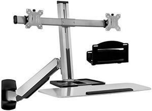 Mount-It! Sit Stand Dual Monitor Wall Mount Workstation & Stand Up Computer Station with Articulating Keyboard Tray Arm and CPU Holder
