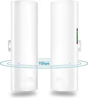 Point to Point Wireless Bridge Gigabit,5.8G 1-Pair with 16dBi-Antenna 2.5 Mile Working Range 433Mbps RJ45 LAN 24V PoE Injector for House to Second Building Shop Barn Garage