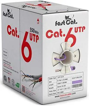 fast Cat. Cat6 Ethernet Cable 1000ft - 23 AWG, CMR, Insulated Solid Bare Copper Wire Internet Cable with Noise Reducing Cross Separator - 550MHZ / 10 Gigabit Speed UTP LAN Cable 1000 ft - CMR (Purple)