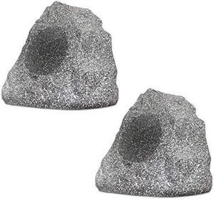 Theater Solutions 2R4G Outdoor Granite Rock 2 Speaker Set for Deck Pool Spa Patio Garden, 4.5-Inch, Granite Grey
