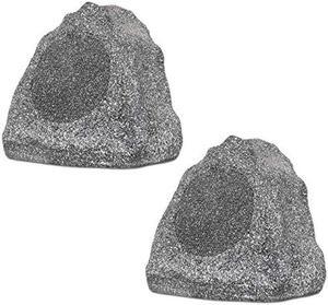 Theater Solutions 2R6G Outdoor Granite 6.5" Rock 2 Speaker Set for Deck Pool Spa Yard Garden, Granite Grey