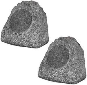 Theater Solutions 2R8G Outdoor Granite 8" Rock 2 Speaker Set for Deck Pool Spa Yard Garden, Granite Grey