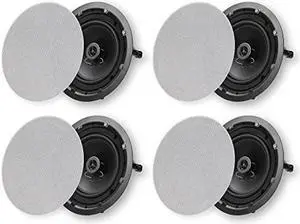 Micca 8" 2-Way in Ceiling or Wall Round Speakers, 4 Pack, 8 Inch Woofer, 9.75" Cutout Diameter, Low Profile Rimless Design, for Indoor Rooms or Covered Outdoor Porches, White, Paintable