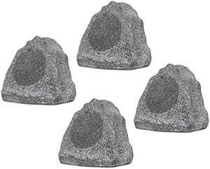 Theater Solutions 4R6G Outdoor Granite 6.5" Rock 4 Speaker Set for Deck Pool Spa Yard Garden, Gray