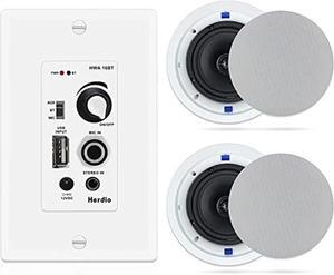Herdio 6.5 Inch Bluetooth Ceiling Speakers 320W 2-Way Flush Mount in Wall Amplifier Receiver Perfect for Home Theater Bathroom Living Room Kitchen Office (White, Pair)