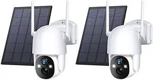 Poyasilon Solar Security Cameras Wireless Outdoor, 3MP 2K FHD Outdoor Camera Wireless 2.4G Wi-Fi 355deg View Pan Tilt Security Cameras with AI Motion Detection, Siren, Two-Way Audio (2 Pack)