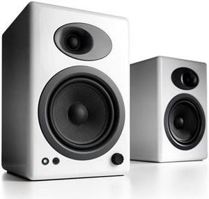 Audioengine A5+ Powered Desktop Speakers - 150W Stereo Computer Speakers and Home Music Sound System with AUX Audio, RCA Inputs/Outputs, USB Powered Output, Remote Control (White, Pair)