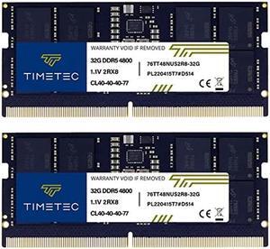 Timetec 64GB KIT(2x32GB) DDR5 4800MHz PC5-38400 Unbuffered Non-ECC 1.1V CL40 2Rx8 Dual Rank 262 Pin SODIMM Laptop Memory RAM Module Upgrade (64GB KIT(2x32GB))