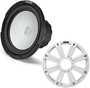 KICKER 45KMF104 10" Weather-Proof Subwoofer for Freeair Applications 4 Ohm 45KMG10W 10" LED Grille (White)