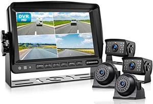 Fookoo HD 1080P 7" Wired Backup Camera System, 7-inch Quad Split Screen Monitor W/Recording, IP69 Waterproof Side View Rear View Cameras, Parking Lines for Truck/Trailer/RV/Tractor/ 5th Wheel (DY704)