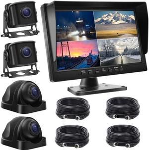 Wired Backup Camera System with 10.1'' IPS Monitor for Truck RV Trailer Bus, Rear View Camera, with Side Front View Camera, 4 Split Screen, Super Waterproof, Night Vision, Easy Installation AHD1080P