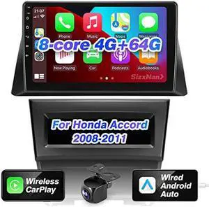 SizxNanv for Honda Accord 8th 2008 2009 2010 2011 Android 11 Touch Screen Compatible with Carplay Android Auto,Car Radio Stereo Bluetooth Navigation Media Player GPS WiFi FM/AM (4GRAM+64GROM)