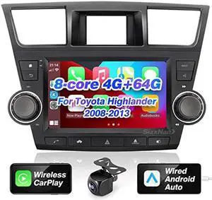 SizxNanv Android 11 Touch Screen Compatible with Carplay Android Auto,Car Radio Stereo Bluetooth Navigation Multimedia Player GPS WiFi FM/AM Backup Camera Head Unit for Toyota Highlander 4GRAM64GROM