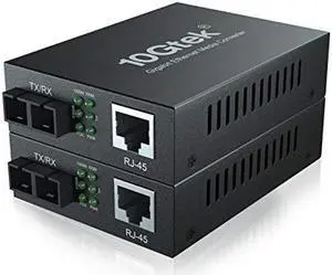 Gigabit SingleMode Fiber to Ethernet Media Converter, Dual SC Fiber, 1000Base-LX to 10/100/1000Base-Tx Gigabit SMF Fiber SC to Copper RJ45 Ethernet Converter, UL Certified, up to 20km, Pack of 2