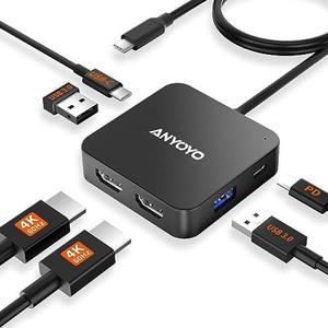 ANYOYO USB C to Dual HDMI Adapter, USB C Hub with Dual 4K 60Hz HDMI, 100W PD Power Delivery, 5Gbps USB 3.0, USB C Data Transfer, USB C Multiport Adapter for MacBook Air/Pro, Other Type-c Devices
