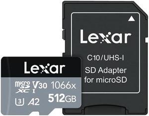 Lexar Professional 1066x 512GB microSDXC UHS-I Card w/ SD Adapter, C10, U3, V30, A2, Full HD, 4K UHD, Up to 160MB/s Read, for Action Cameras, Drones, High-End Smartphones, Tablets (LMS1066512G-BNANU) Lexar Professional 1066x 512GB microSDXC UHS-I Card w/ SD Adapter, C10, U3, V30, A2, Full HD, 4K UHD, Up to 160MB/s Read, for Action Cameras, Drones, High-End Smartphones, Tablets (LMS1066512G-BNANU)