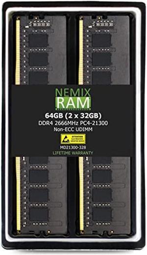NEMIX RAM 64GB 2x32GB DDR4-2666 PC4-21300 2Rx8 Non-ECC Unbuffered Memory by NEMIX RAM