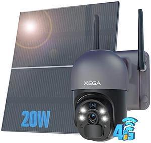 Xega 4G LTE Cellular Security Camera with 20W Solar Panel 20000mAh Built-in Battery - [24/7 Record] Solar No WiFi Security Camera Wireless Outdoor, 2K HD Color Night Vision, PIR Motion Detection,IP66