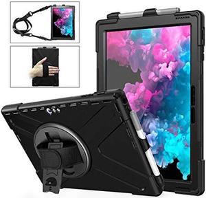 Rantice Case for Microsoft Surface Pro 7 Plus/Pro 7/Pro 6/Pro 5/Pro 4/Pro LTE, Heavy Duty Rugged Shockproof Drop Protection Case with 360 Stand, Pen Holder, Hand Strap & Shoulder Strap(Black)