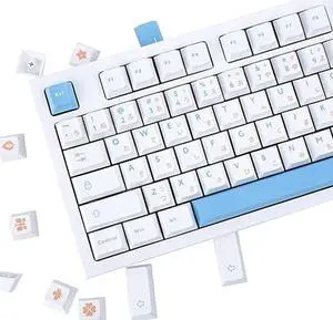 JOLINTAL 125 Keys PBT White Pastel Japanese Keycaps, Cherry Profile Keycaps, Thick Keycaps, Dye-Sublimation Low Profile Keycaps Blue and White Keycaps for Mechanical Keyboard(61/68/84/96/98/104/108)