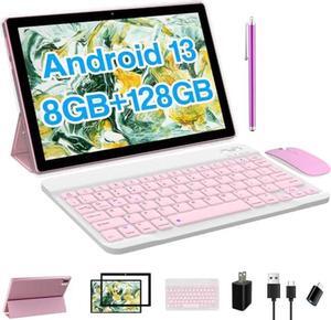 2023 Newest Android 13 Tablet with Keyboard 10 Inch 2 in 1 Tablets, 8 GB+128 GB+1 TB Quad- Core 2.0Ghz CPU Tablet PC, 2.4/5G WiFi 6, Bluetooth 5.0, 10.1'' HD Screen Tableta with Case Mouse Stylus Film