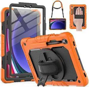HXCASEAC Case for Samsung Galaxy Tab S9 FE / S9 Case 11 inch with Screen Protector/Pen Holder/Hand Strap (SM-X510 X516B X518U X710 716B X718U) Heavy Duty Samsung S9 FE/S9 Tablet Case 11'' - Orange