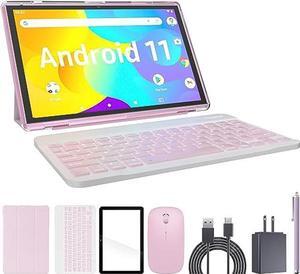 Tablet 2 in 1 Tablet with Keyboard Case Mouse Stylus Touch Screen Protector Film, 10 inch Tablet Android 11.0 Tablets PC, 10.1" HD Tab 6000mah Battery 32GB+512GB Expandable Tableta Computer Pink Tab.