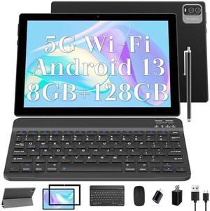 2023 Newest Android 13 Tablet with Keyboard 10 Inch 2 in 1 Tablets, 8GB RAM+128GB ROM/1TB Expandable Tablet PC, Quad-Core 2.0GHz CPU 10" HD Screen, 2.4G/5G WiFi 6 BT 5.0 Tableta with Case Mouse Stylus